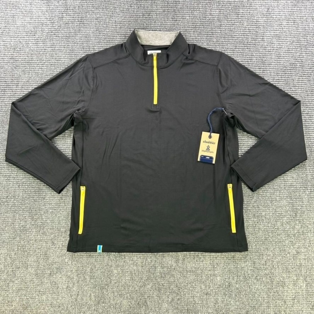 NEW Chubbies Movementum Athletic 1/4 Zip Pullover Shirt Men Large Obsidian Black